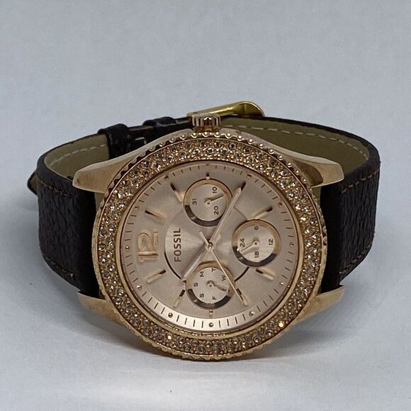 Fossil Stella ES3590 Women's Brown Leather Rose Analog Dial Quartz Watch NO119 - Picture 7 of 12
